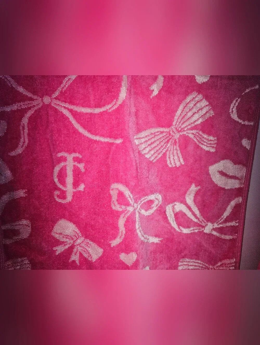 NWT! Juicy Couture 4 Piece Vibrant Pink Bath & Hand Towel Set! JC BOWS & LIPS